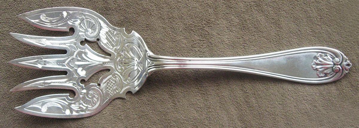 Josephine (Coin, 1855) Large Solid Bright Fish Serving Fork by Gorham Silver-1