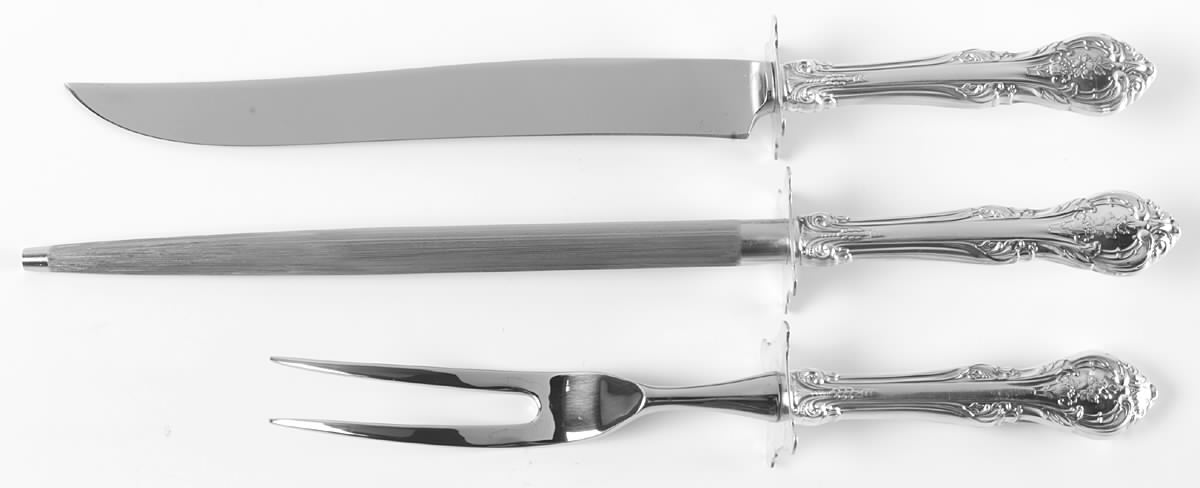 King Edward (Sterling, 1936, No Monos) (3 Pc)Carving Set-Lg Stnbl/Roast w/Sterling Guard by Gorham Silver-1