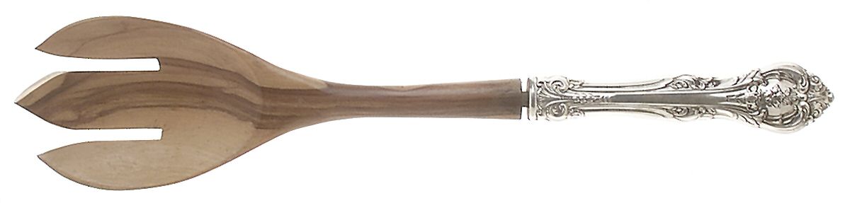 King Edward (Sterling, 1936, No Monos) Salad Serving Fork with Wooden Prongs by Gorham Silver-1