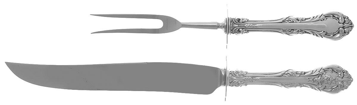King Edward (Sterling, 1936, No Monos) Large 2-Piece Roast Carving Set w/Stainless Blade by Gorham Silver-1