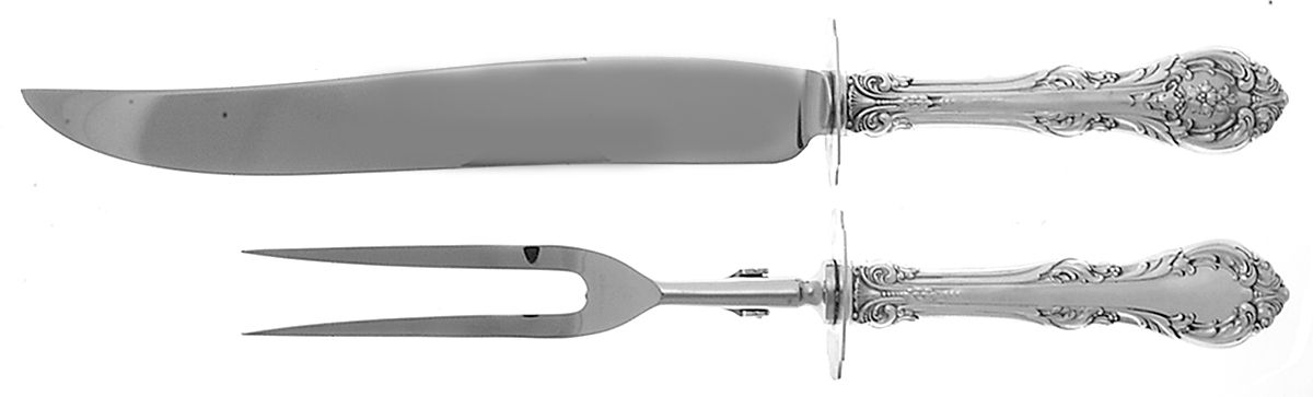 King Edward (Sterling, 1936, No Monos) (2 Pc)Carving Set-Lg Stnbl/Roast w/Sterling Guard by Gorham Silver-1