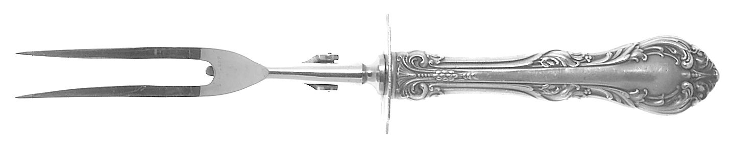 King Edward (Sterling, 1936, No Monos) Lg Carving/Roast Fork-Stn Prong w/Sterling Guard by Gorham Silver-1