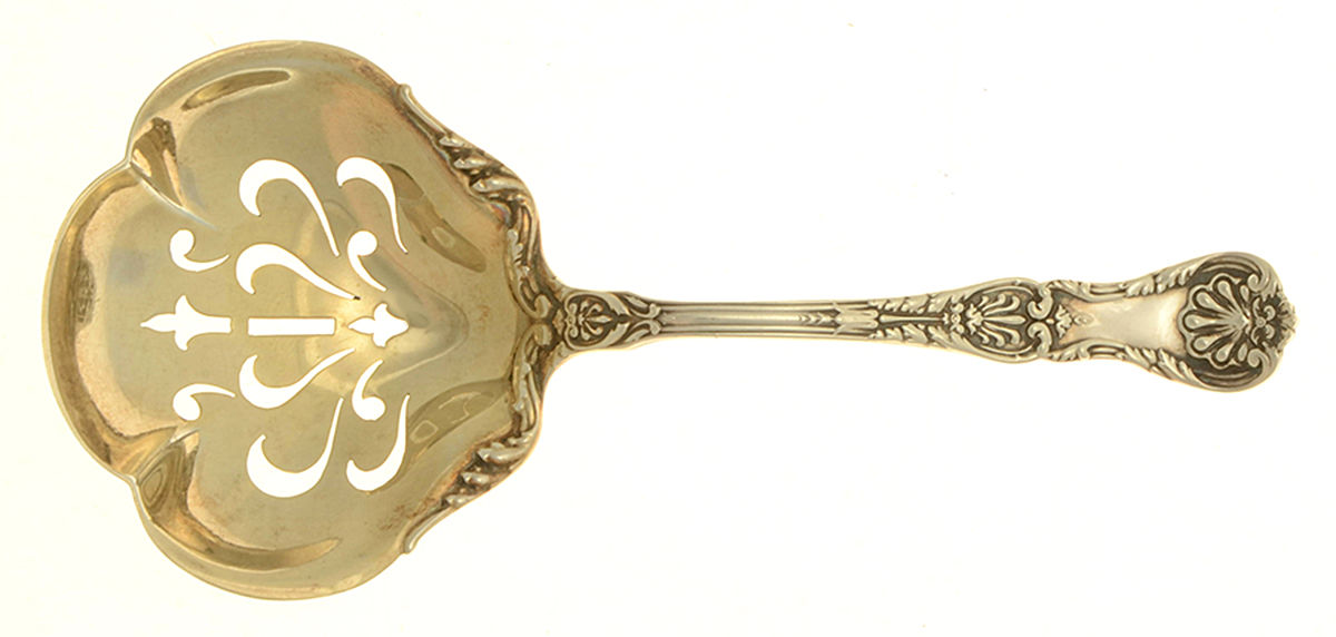King George (Sterling, 1894, No Monograms) Solid Bon Bon Spoon with Pierced Bowl by Gorham Silver-1