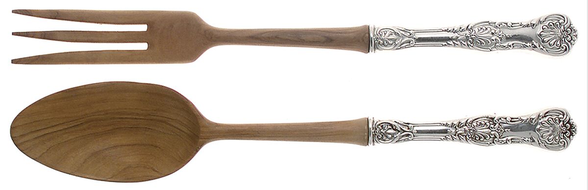 King George (Sterling, 1894, No Monograms) Wooden Bowl 2-Piece Salad Set by Gorham Silver-1
