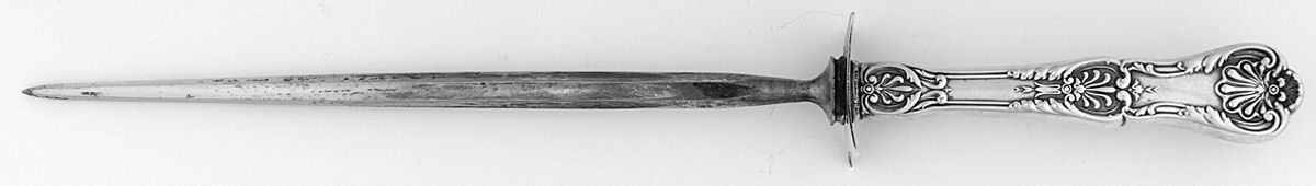 King George (Sterling, 1894, No Monograms) Large Knife Sharpener-Steel Rod w/Sterling Guard by Gorham Silver-1