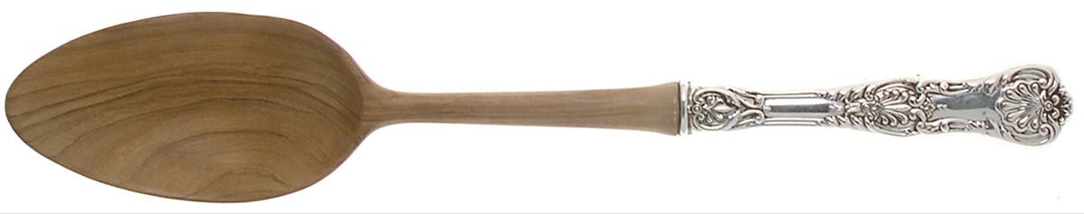 King George (Sterling, 1894, No Monograms) Salad Serving Spoon with Wooden Bowl by Gorham Silver-1