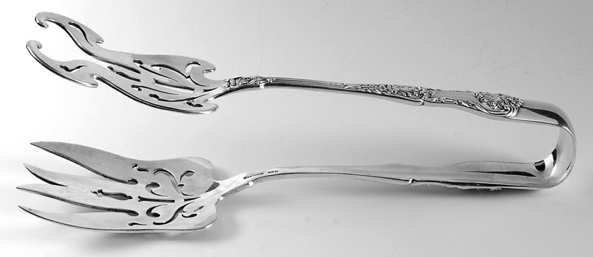 King George (Sterling, 1894, No Monograms) Solid Piece Aspragus Tongs by Gorham Silver-1