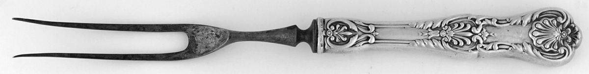 King George (Sterling, 1894, No Monograms) Small Steak Carving Fork with Stainless Prongs by Gorham Silver-1