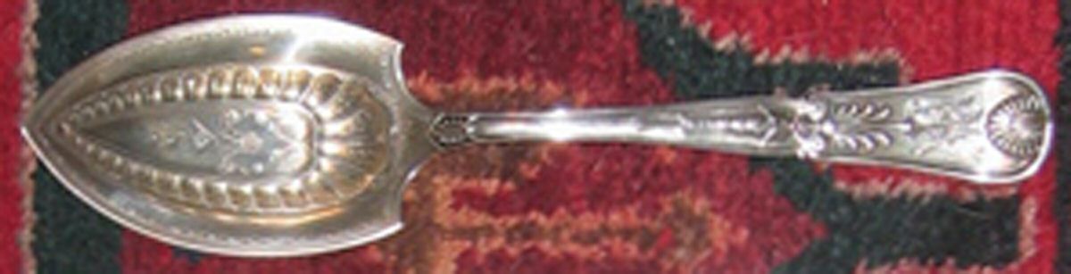 Kings I (Sterling, 1875) Solid Bright Cut Vegetable Serving Spoon by Gorham Silver-1