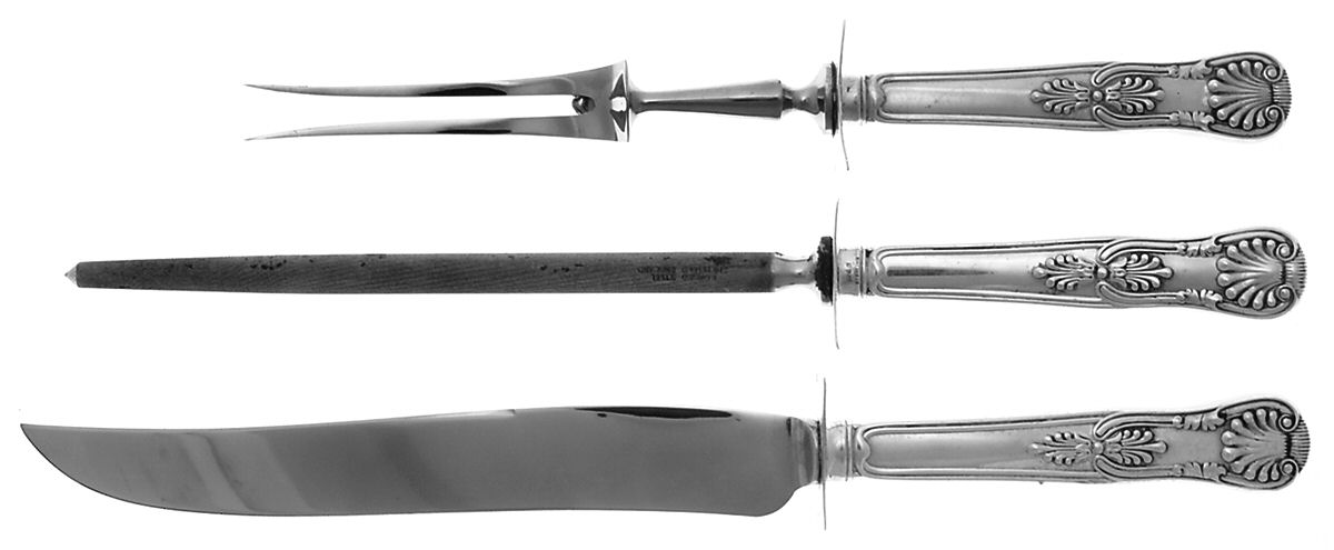 Kings II (Sterling, 1885) Large 3-Piece Roast Carving Set w/ Stainless Blade by Gorham Silver-1