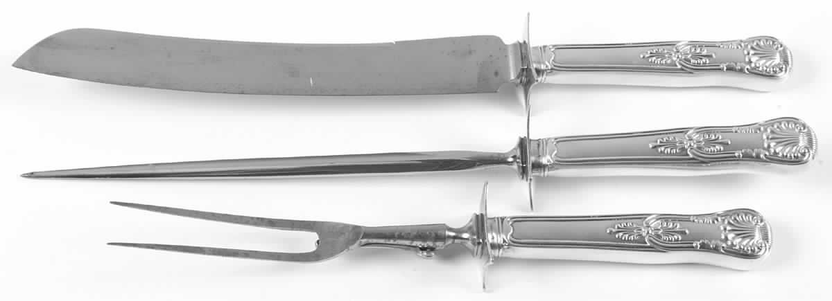 Kings (Silverplate, 1890) Large 3-Piece Roast Carving Set w/ Stainless Blade by Gorham Silver-1