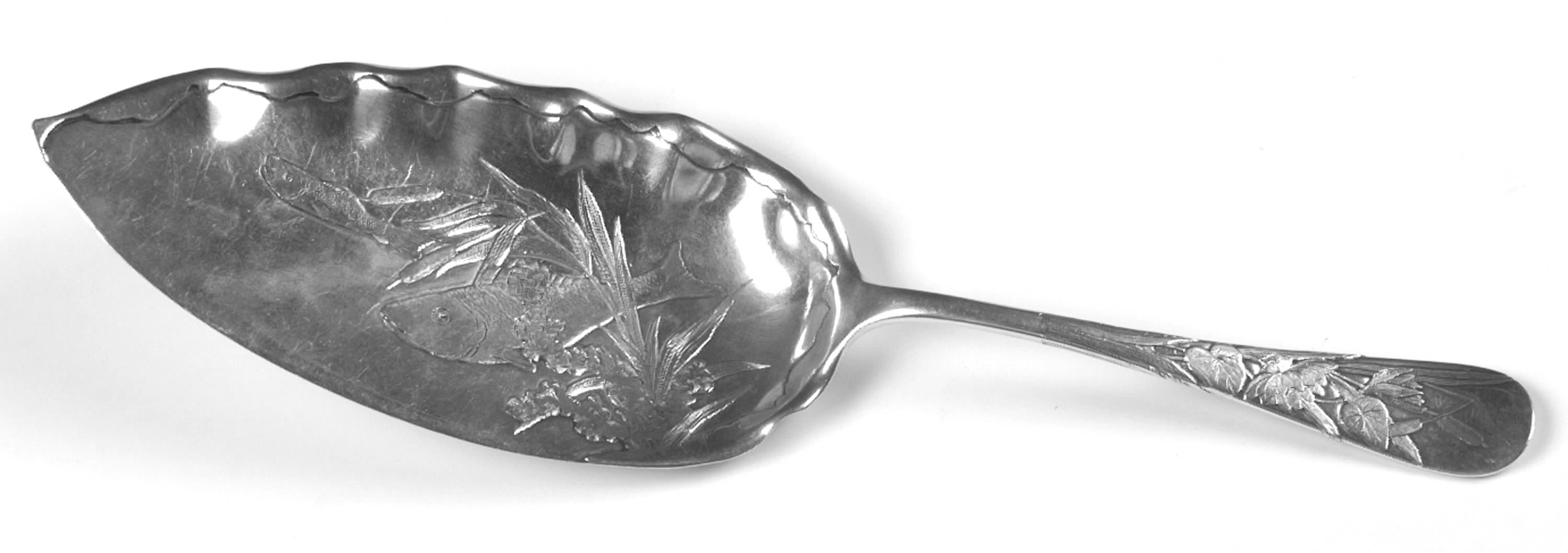 Knickerbocker-Etched (Sterling, 1870) Large Solid Fish Serving Knife by Gorham Silver-1