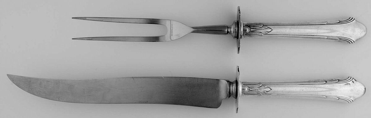 Lady Caroline (Silverplate, 1930) Large 2-Piece Roast Carving Set w/Stainless Blade by Gorham Silver-1