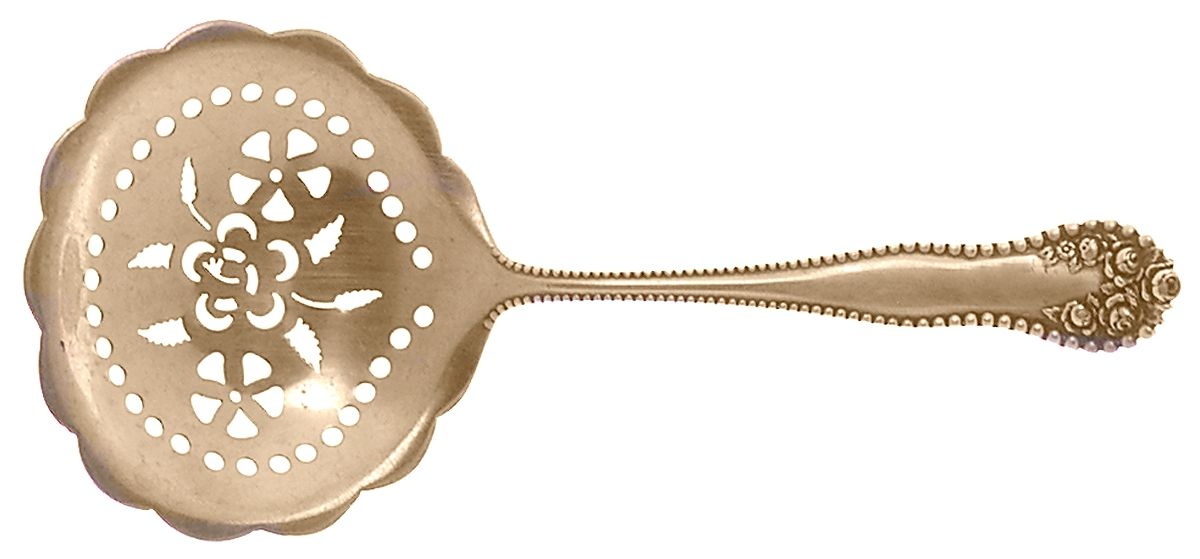 Lancaster (Sterling, 1897, No Monograms) Small Pierced Gold Vermeil Nut Serving Spoon by Gorham Silver-1