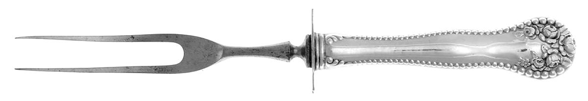 Lancaster (Sterling, 1897, No Monograms) Small Steak Carving Fork with Stainless Prongs by Gorham Silver-1
