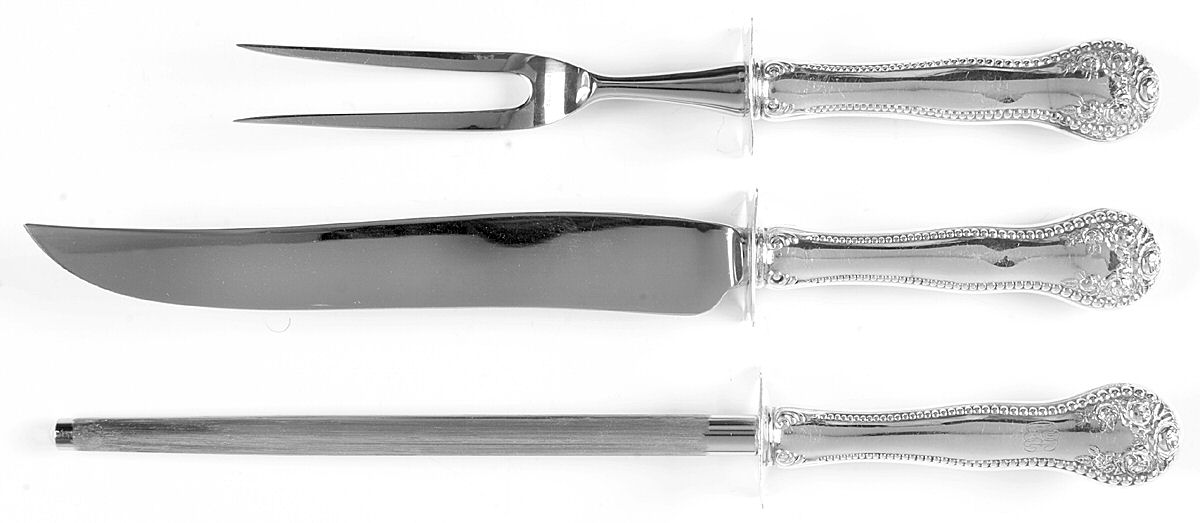 Lancaster (Sterling, 1897, No Monograms) Large 3-Piece Roast Carving Set w/ Stainless Blade by Gorham Silver-1
