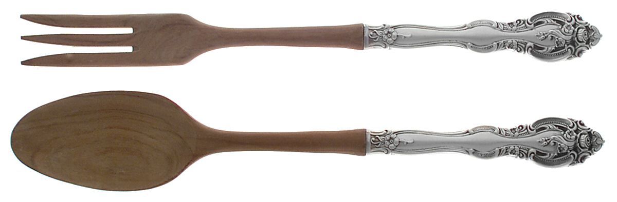 La Scala (Sterling, 1964) Wooden Bowl 2-Piece Salad Set by Gorham Silver-1
