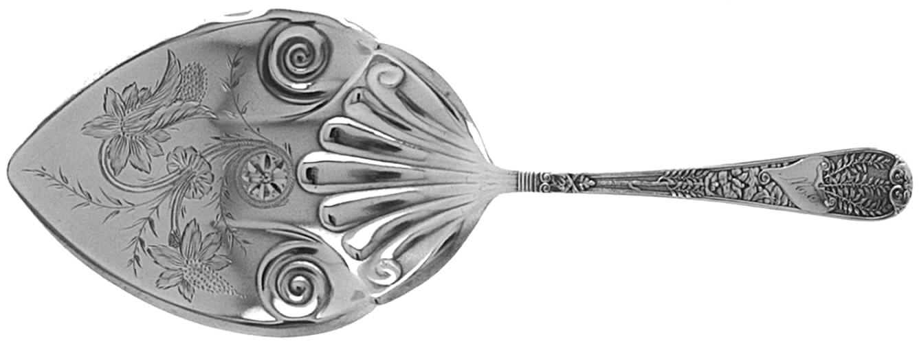 Laurel (Sterling, 1885) Large Solid Bright Cut Pie Knife by Gorham Silver-1