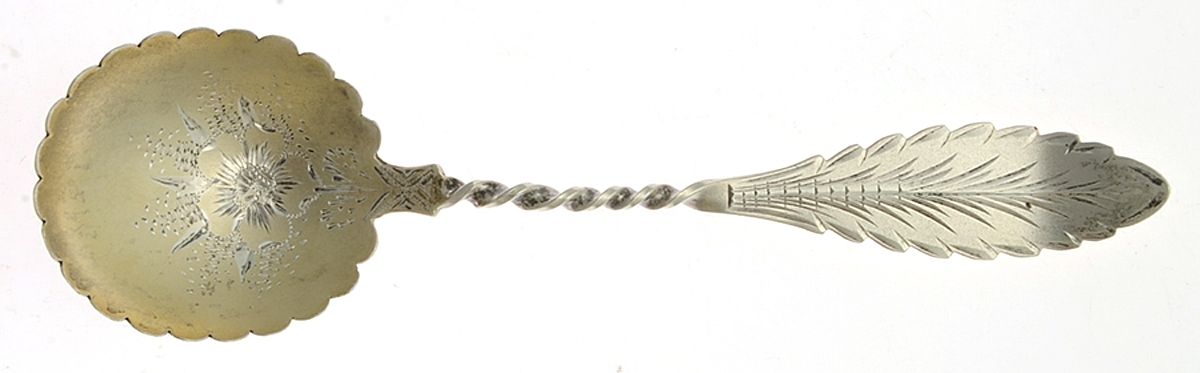 Leaf (Sterling, 1891) Sugar Shell Spoon, Bright Cut by Gorham Silver-1