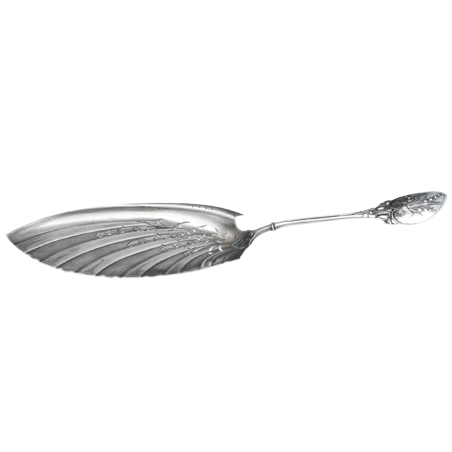 Lily (Sterling, 1870, No Monograms) Large Solid Pierced Bright Cut Fish Knife by Gorham Silver-1