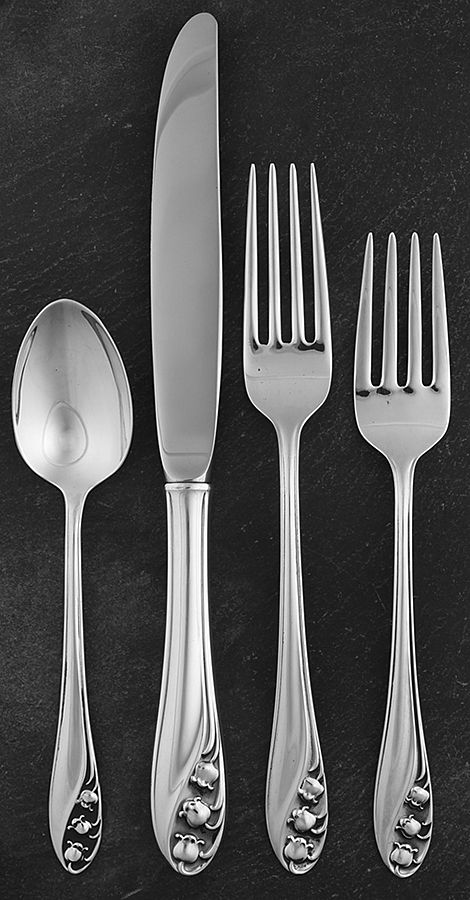 Lily of The Valley (Sterling, 1950, No Monos) 4 Piece Place Size Setting by Gorham Silver-1