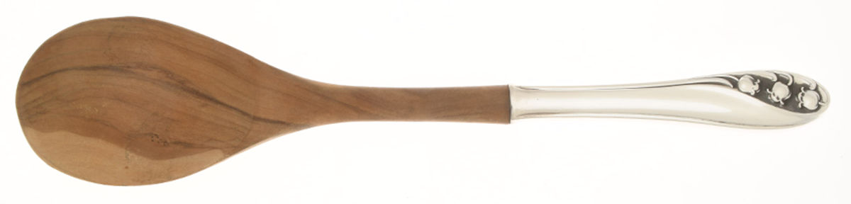 Lily of The Valley (Sterling, 1950, No Monos) Salad Serving Spoon Wooden Bowl by Gorham Silver-1