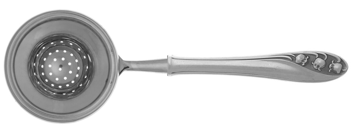 Lily of The Valley (Sterling, 1950, No Monos) Tea Strainer Overcup Serving-Stainless Bowl HC by Gorham Silver-1