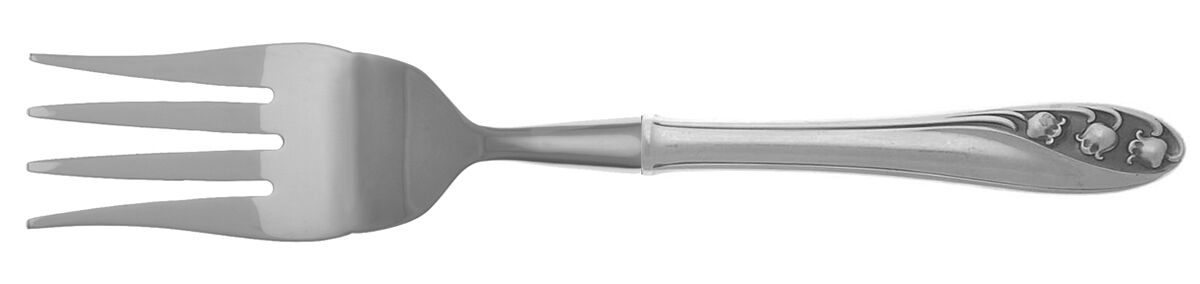 Lily of The Valley (Sterling, 1950, No Monos) Cold Meat Fork Large, Stainless Tines HC by Gorham Silver-1