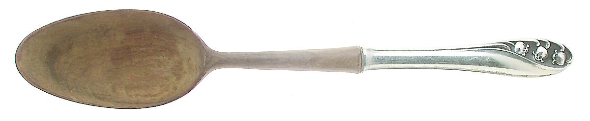 Lily of The Valley (Sterling, 1950, No Monos) Salad Serving Spoon with Wooden Bowl by Gorham Silver-1