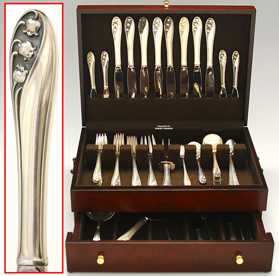 Lily of The Valley (Sterling, 1950, No Monos) 72 Piece Set by Gorham Silver-1