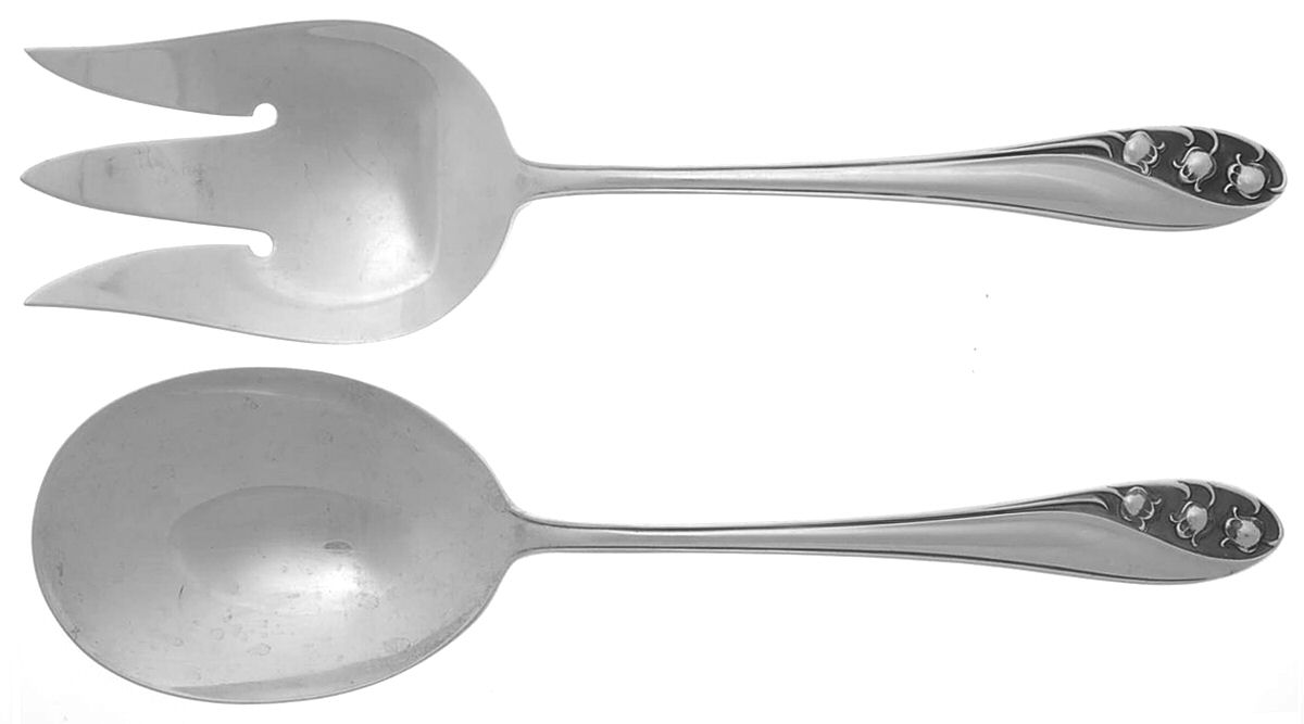 Lily of The Valley (Sterling, 1950, No Monos) (2 Pc) Solid Salad Set by Gorham Silver-1