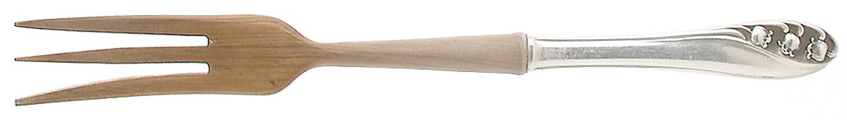 Lily of The Valley (Sterling, 1950, No Monos) Salad Serving Fork with Wooden Prongs by Gorham Silver-1