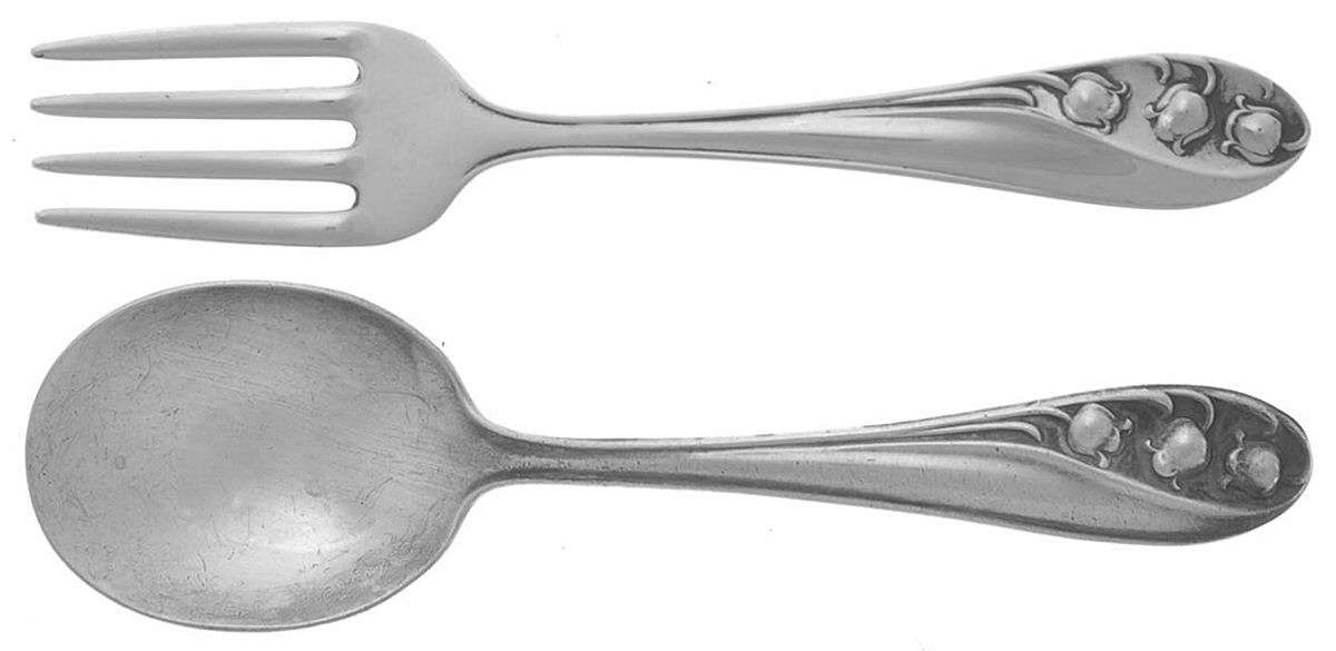 Lily of The Valley (Sterling, 1950, No Monos) 2 Pc Baby Set (BF, BS) by Gorham Silver-1