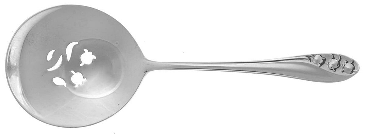Lily of The Valley (Sterling, 1950, No Monos) Solid Bon Bon Spoon with Pierced Bowl by Gorham Silver-1