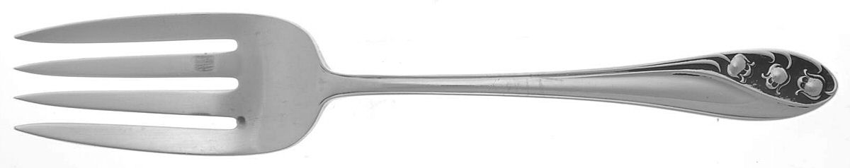 Lily of The Valley (Sterling, 1950, No Monos) Medium Solid Cold Meat Serving Fork by Gorham Silver-1