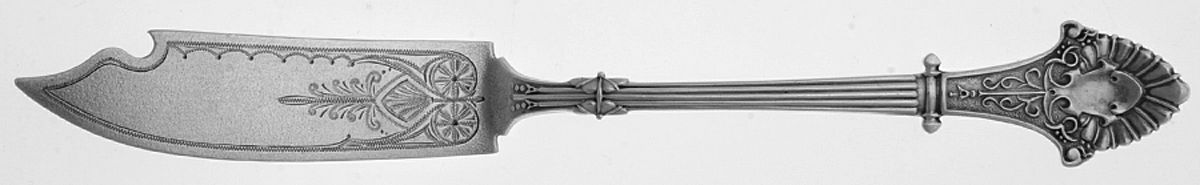 Louis XIV (Sterling, 1870) Bright Cut Solid Pickle Serving Knife by Gorham Silver-1