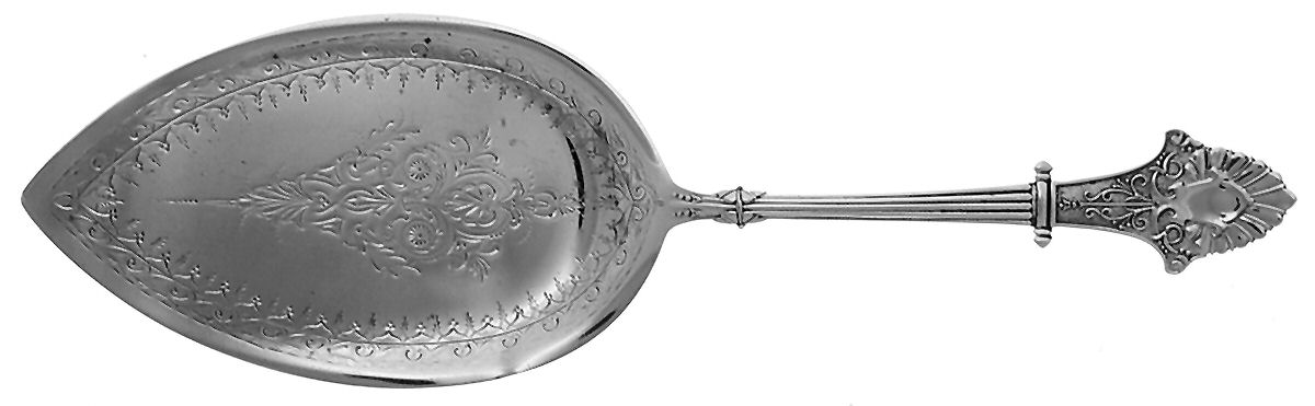 Louis XIV (Sterling, 1870) Large Solid Bright Cut Pie Knife by Gorham Silver-1