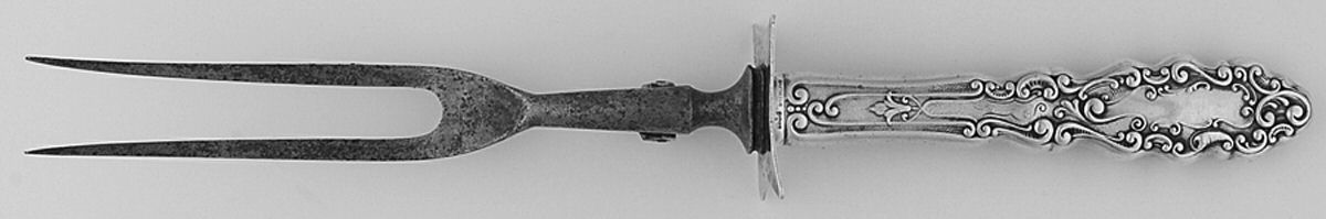 Luxembourg (Sterling, 1893) Lg Carving/Roast Fork-Stn Prong w/Sterling Guard by Gorham Silver-1