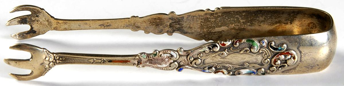Luxembourg (Sterling, 1893) Enameled Bon Bon Tongs by Gorham Silver-1