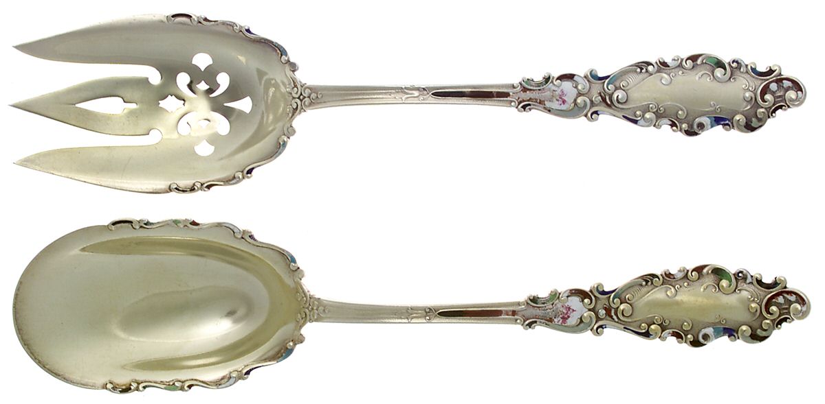 Luxembourg (Sterling, 1893) Solid Oversized Enamel Serving Salad Set by Gorham Silver-1