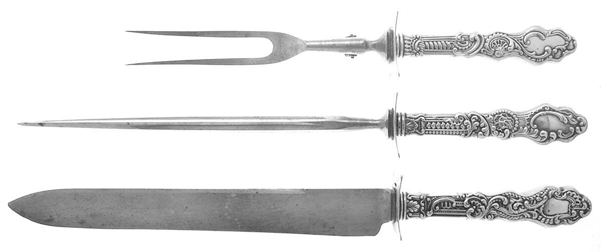 Marie Antoinette (Sterling, 1890) Large 3-Piece Roast Carving Set w/ Stainless Blade by Gorham Silver-1
