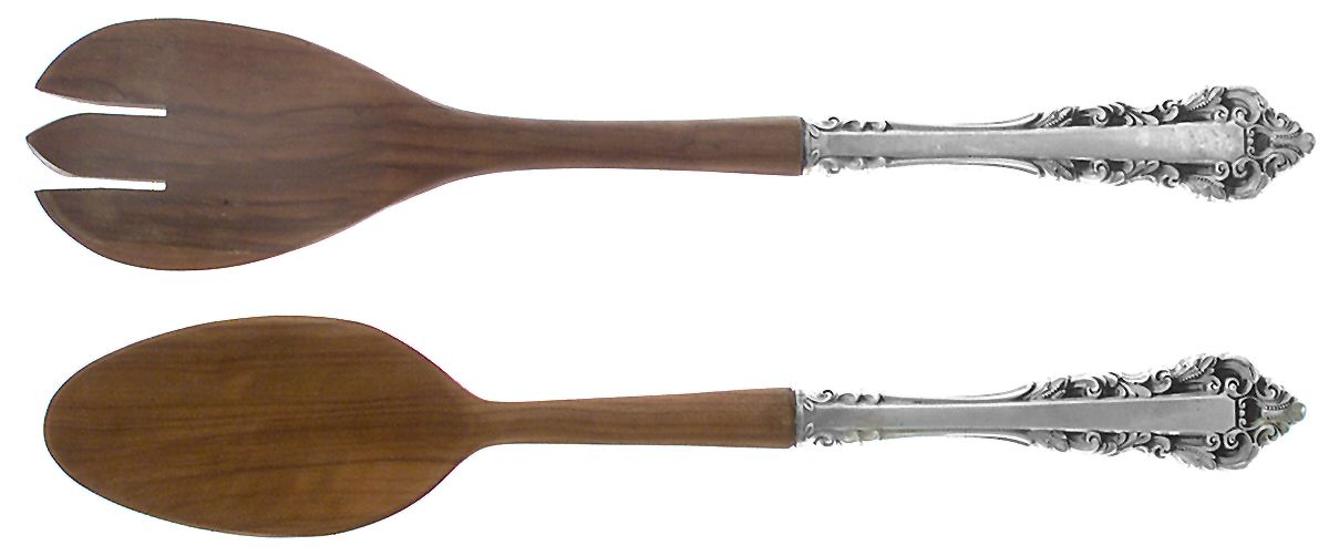Medici (Sterling, 1971) Wooden Bowl 2-Piece Salad Set by Gorham Silver-1