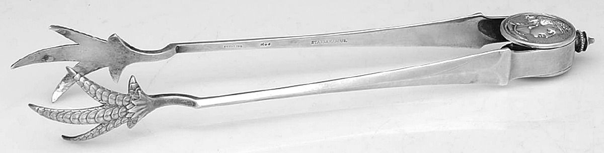 Medallion (Sterling, 1864) Oversized Ice Serving Tongs with Claw Tips by Gorham Silver-1