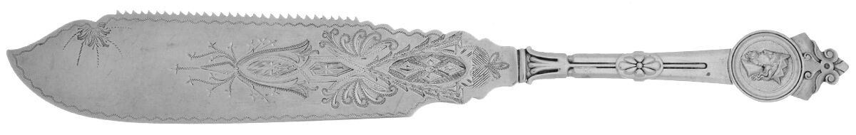 Medallion (Sterling, 1864) Solid Bright Cut Cake Saw by Gorham Silver-1