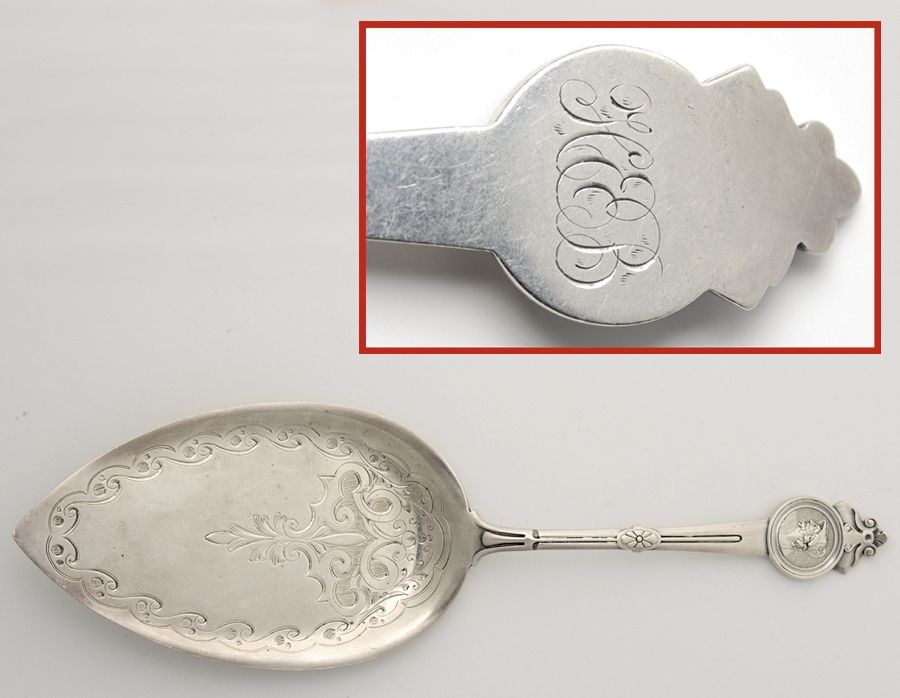 Medallion (Sterling, 1864) Large Solid Bright Cut Pie Knife by Gorham Silver-1
