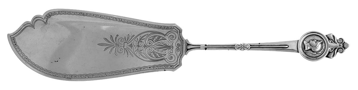 Medallion (Sterling, 1864) Large Solid Bright Cut Fish Serving Knife by Gorham Silver-1