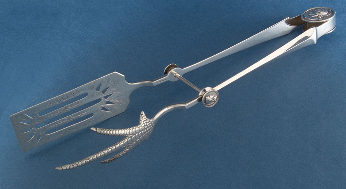 Medallion (Sterling, 1864) Solid Yoked Asparagus Tongs by Gorham Silver-1