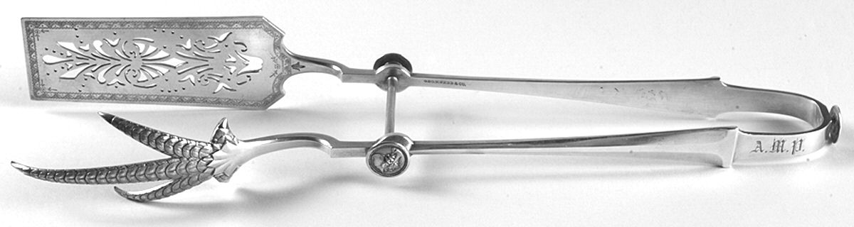 Medallion (Sterling, 1864) Solid Yoked Asparagus Tongs by Gorham Silver-1