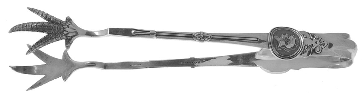Medallion (Sterling, 1864) Oversized Ice Serving Tongs with Claw Tips by Gorham Silver-1
