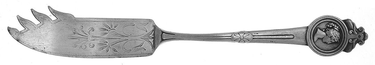 Medallion (Sterling, 1864) Cheese Serving Knife Bright Cut by Gorham Silver-1